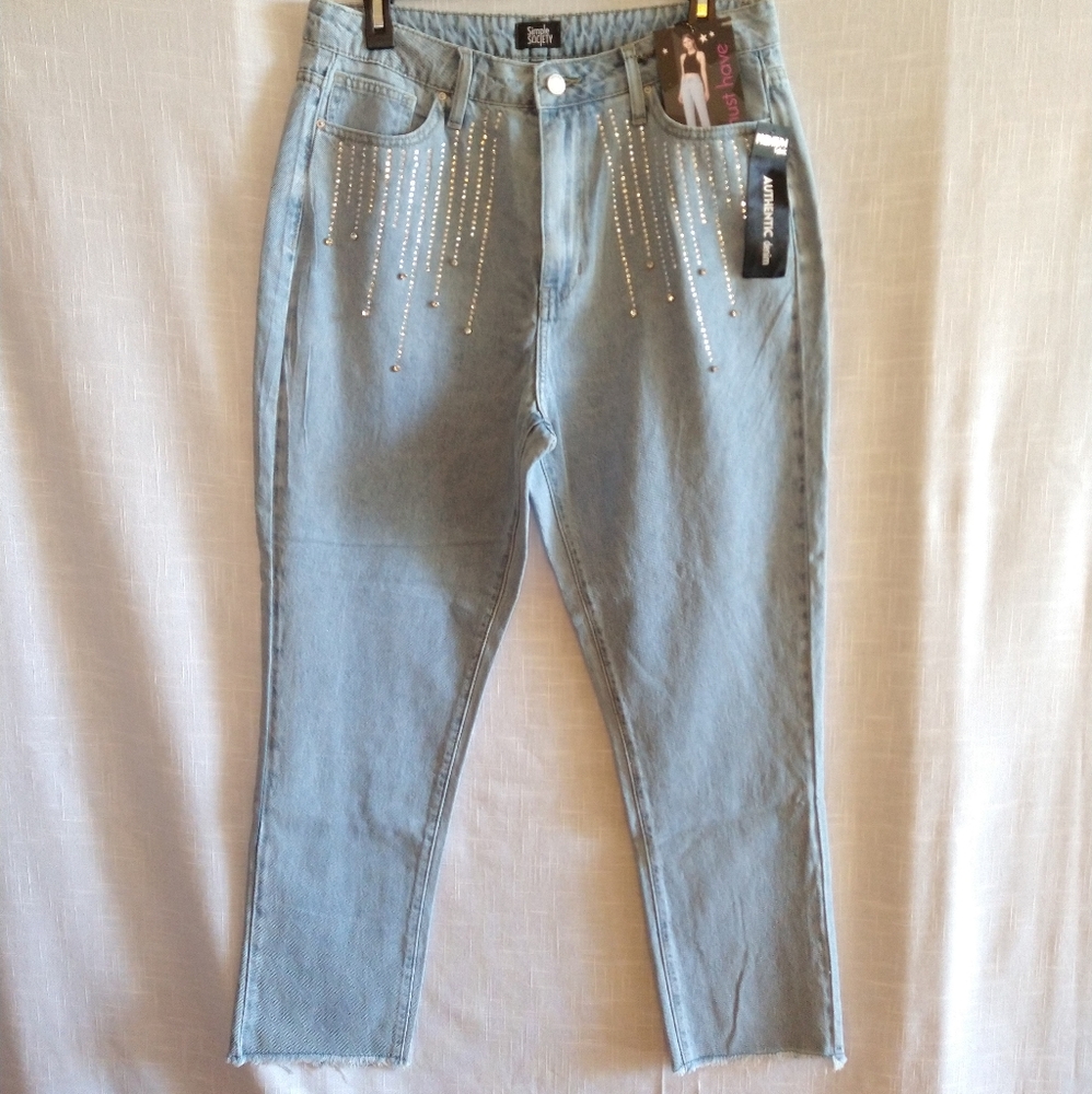 Straight super high rise crop rhinestones jeans size 11